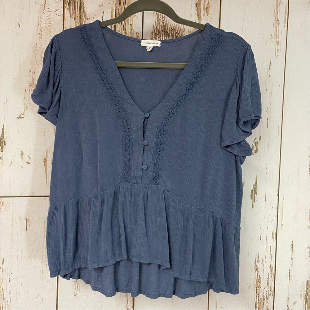 Blue V-Neck Peplum Blouse